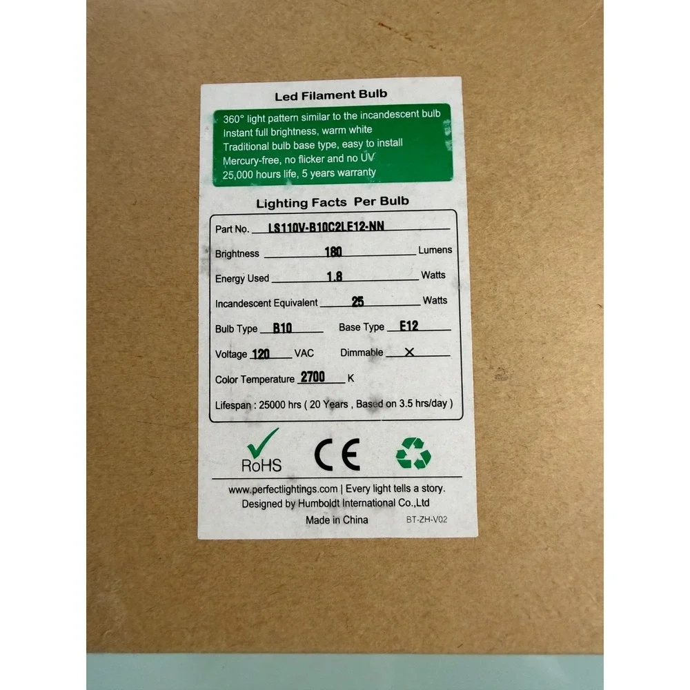 Led Filament Bulb Warm White‎ 30% output Unopened Individual Box